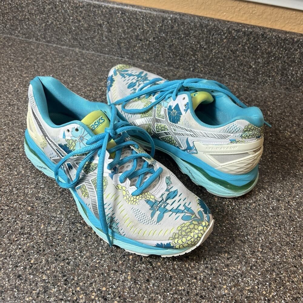 ASICS Gel-Kayano 23 Aquariu Womens Sz 8.5 T6A5N Silver Blue Running Shoe Lace Up